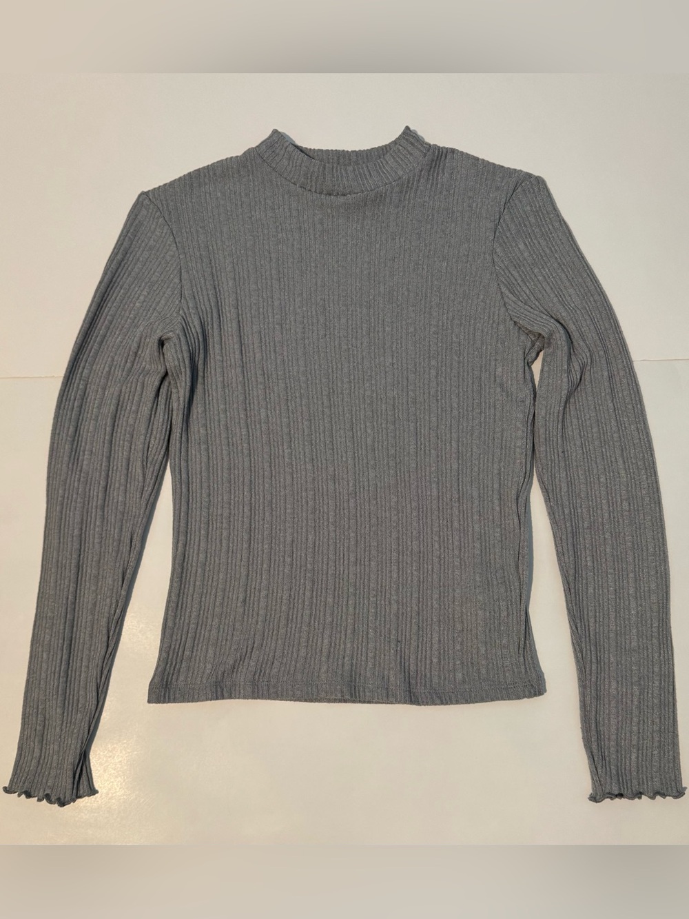 Hollister Grey Ribbed Long-Sleeve Top